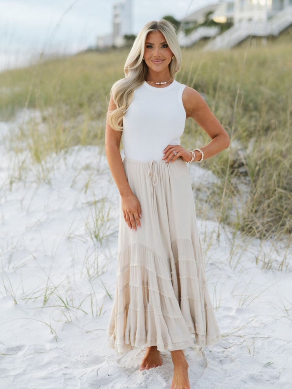 These three boutique front tie wave maxi skirt natural